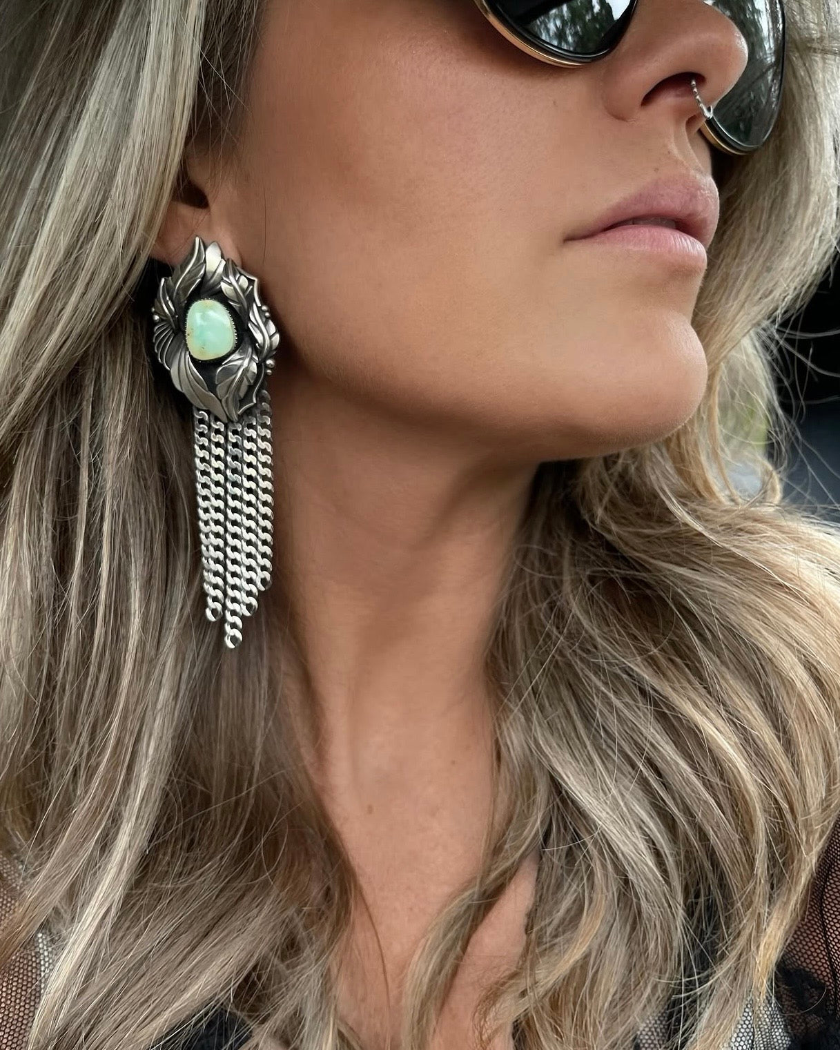 Iron Maiden Chain Fringe Botanical Statement earrings - reserved for J