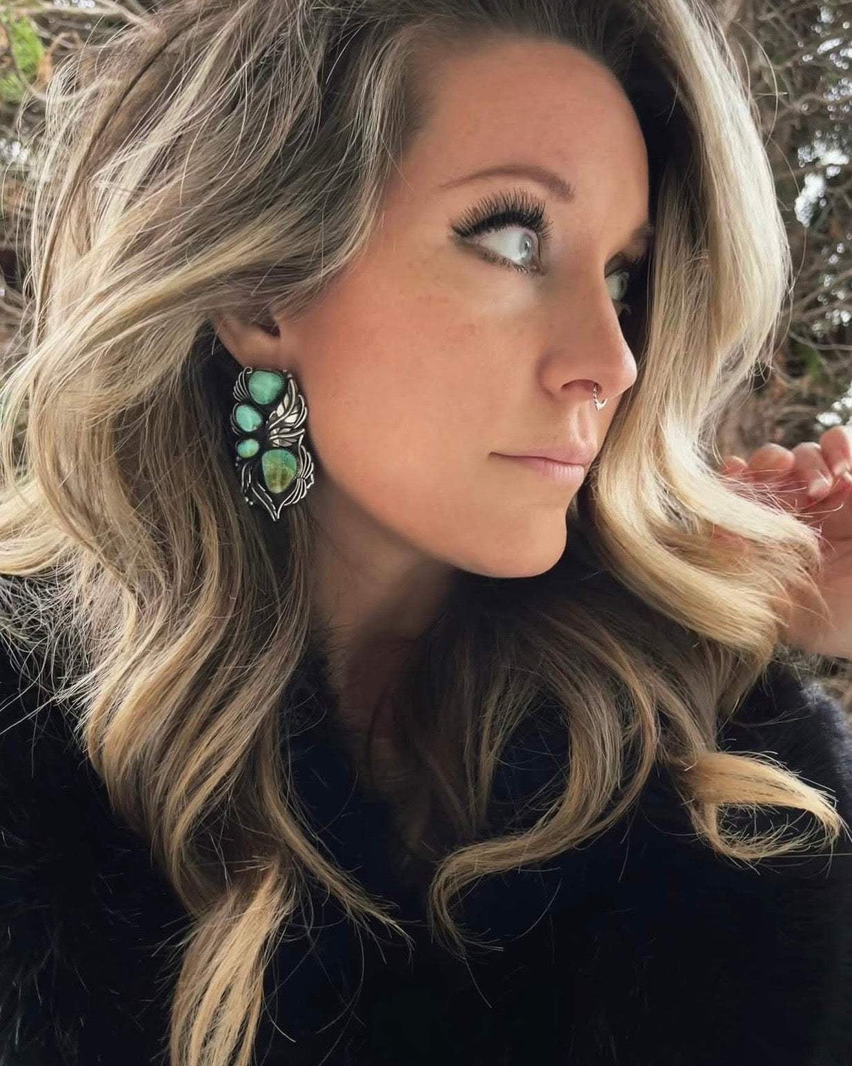 Turquoise-Cluster Botanical Earrings